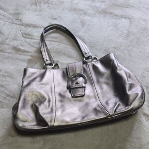 Coach Metallic Silver Leather Shoulder Bag